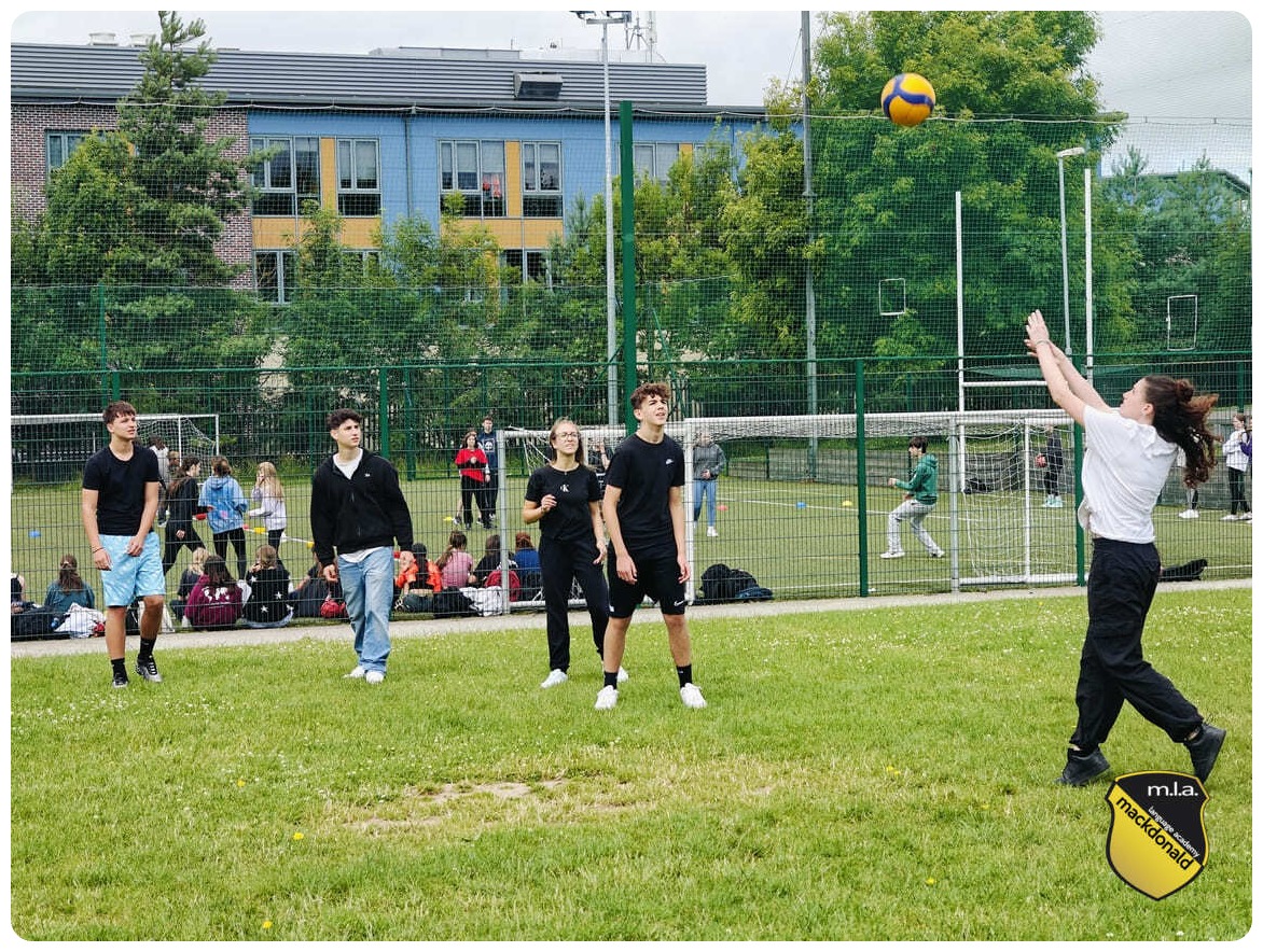 Students playing volleyball